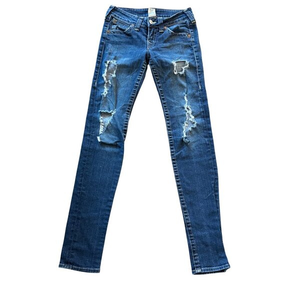 True Religion Distressed Skinny Jeans Women’s 28 Blue Cotton Blend - Picture 1 of 6